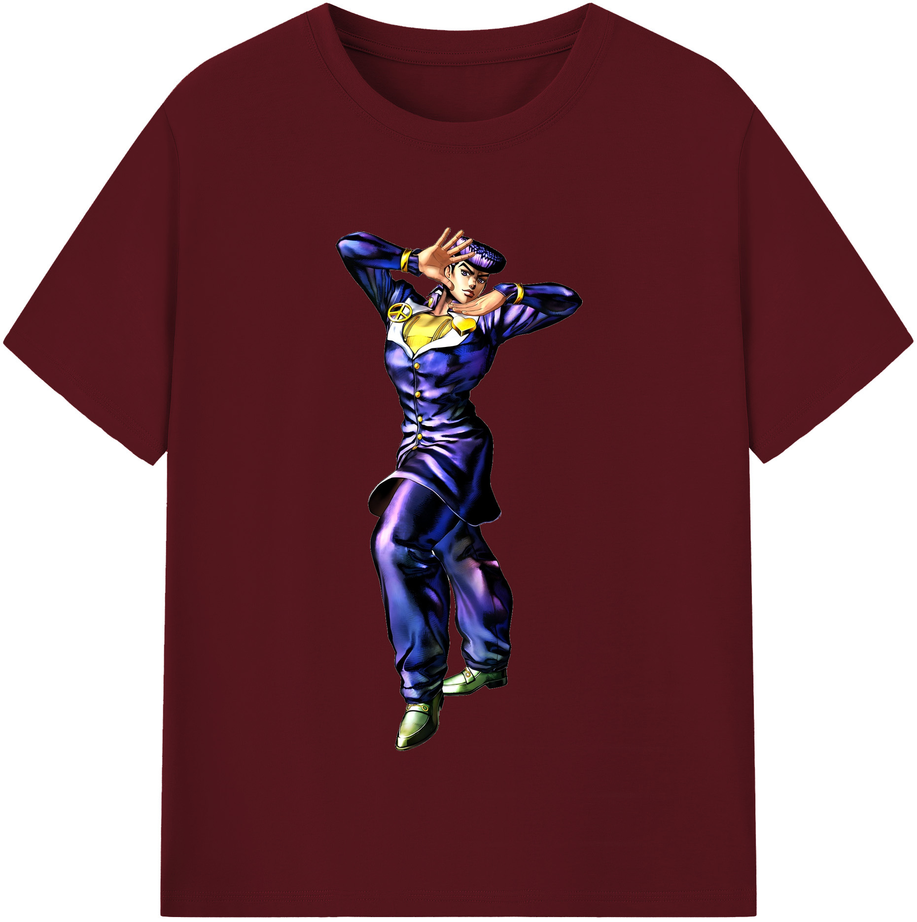 （画像用） ジョジョの奇妙な冒険 ひがしかた じょうすけ JoJo's Bizarre Adventure Higashikata Josuke 綿100％半袖Tシャツ（フロントプリント）